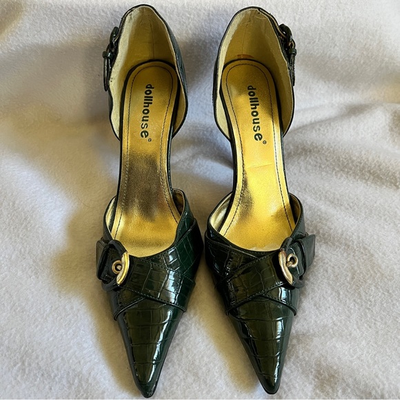 dollhouse Green Croc Pointed Toe Stilettos - Picture 8 of 14